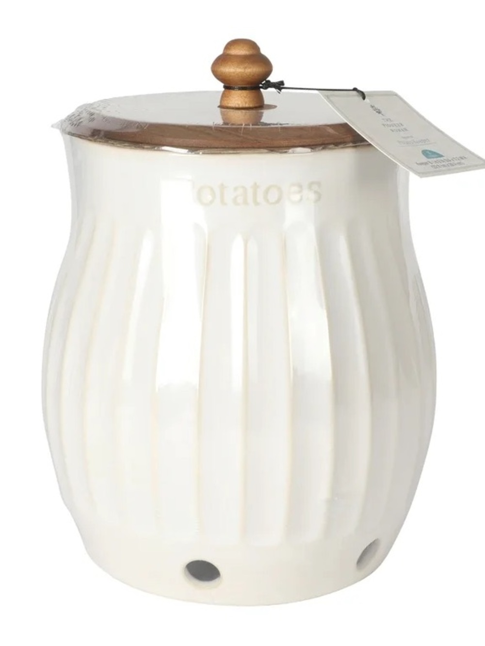 🌸 New Pioneer Woman Colette Potato Vegetable Keeper Canister White Linen, Qty 1 - Picture 9 of 11